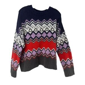 Aerie Sweater Oversized Boxy Relaxed Fit Multicolored Grandpa Geometric Size S